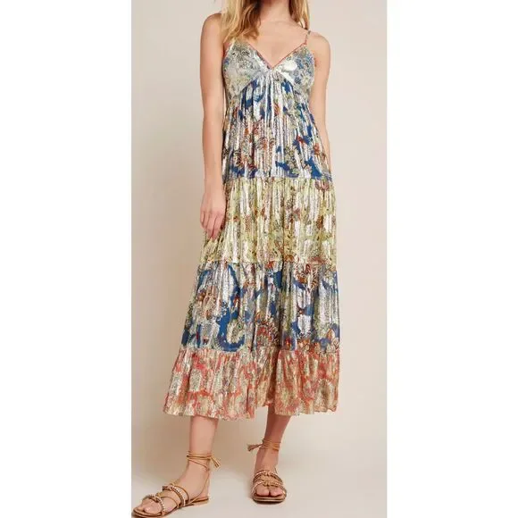 Verb by Pallavi Singhee Echo Tiered Maxi Dress in a multi-color metallic viscose - Picture 8 of 10